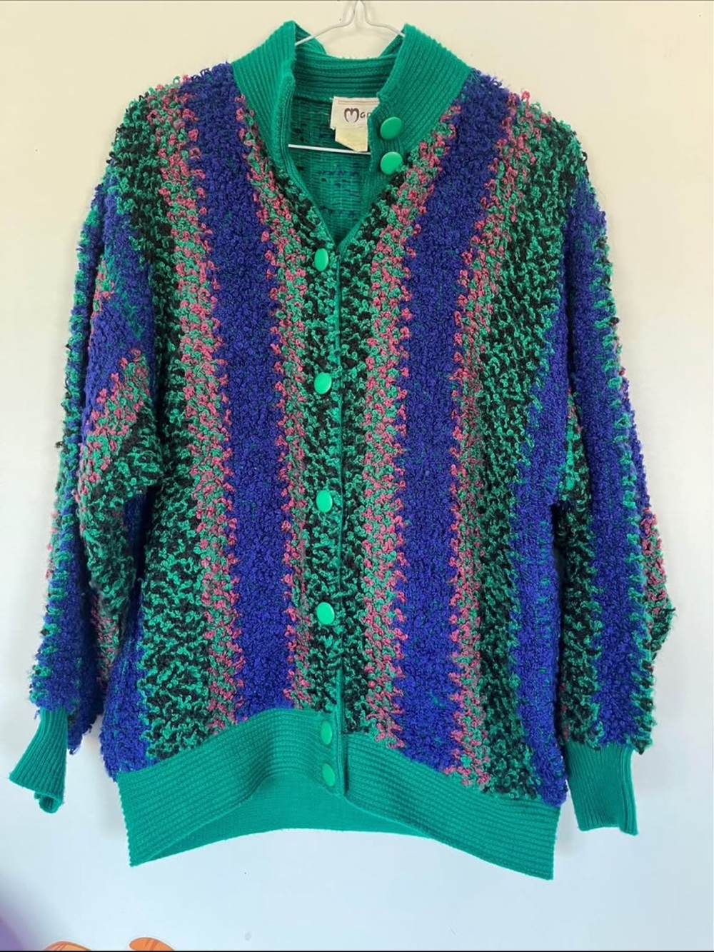Amazing Vintage Marella Green & Purple Textured Button-Up Sweater Cardigan